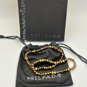 Silpada Bronze Silver Beaded Stretch Bracelet Pair Freshwater Pearls Silver Bead